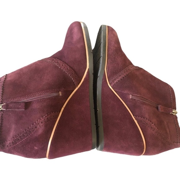 Franco Sarto Arielle Fashion Bootie Sz. 10M Wedge Heel Burgundy Suede Buckle - Picture 5 of 9